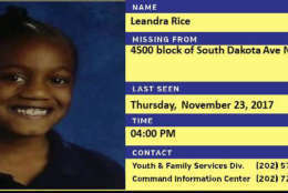 Leandra Rice, 11, was last seen wearing a dark jacket, light blue jeans and a gray top. (Courtesy D.C. police)