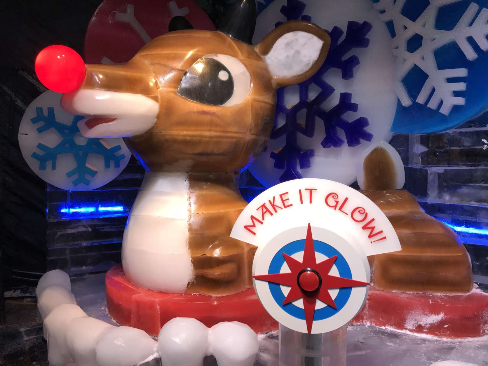 Press the button, and Rudolph’s nose lights up, and makes a silly sound some might remember from the TV special from 1964. (WTOP/Michelle Basch)