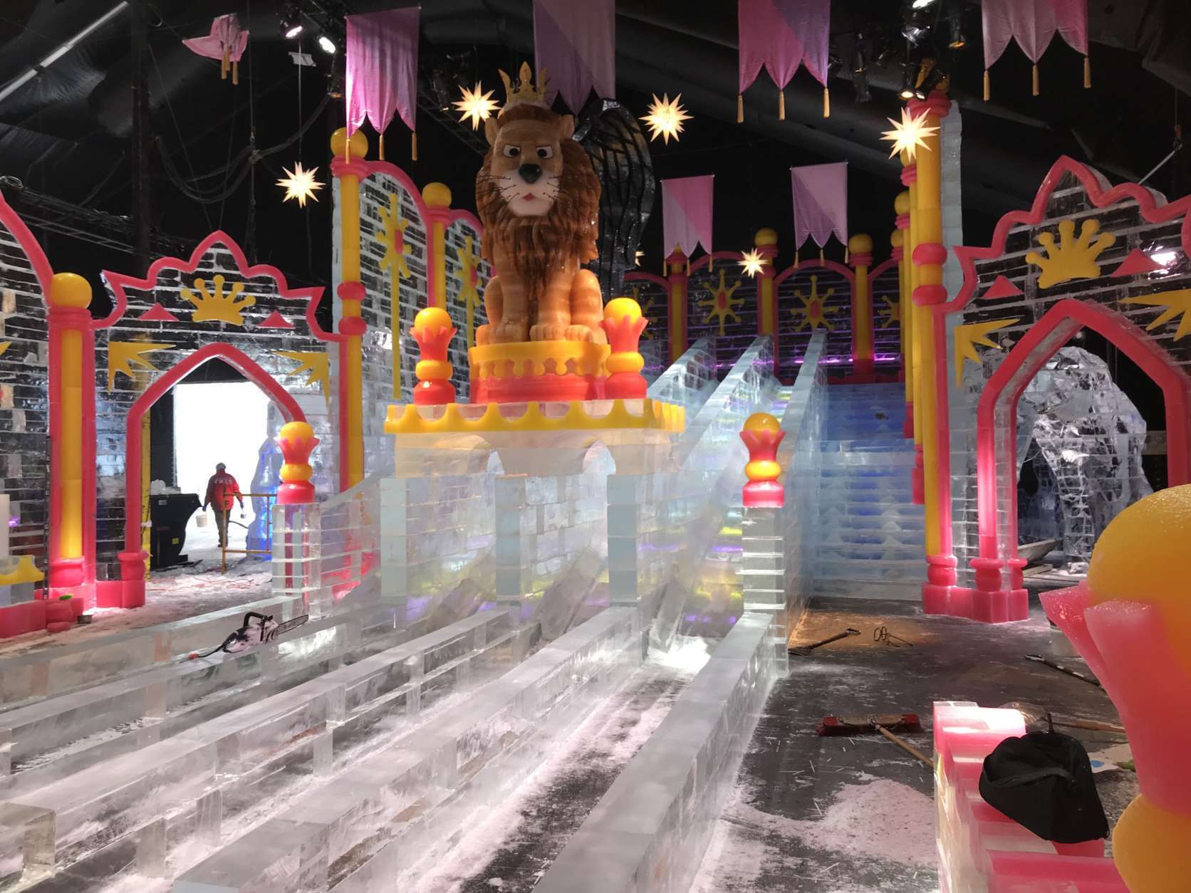 The attraction’s ice slides are always popular, and this year, entering the slide room is like visiting The Island of Misfit Toys, complete with King Moonracer, the winged lion.  (WTOP/Michelle Basch)