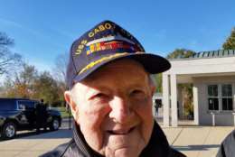 Saturday was this World War II vet's first time at the World War II Memorial. Gerry Mendelson is 95-years-old and joined the Navy after Pearl Harbor was bombed. (WTOP/Kathy Stewart) 