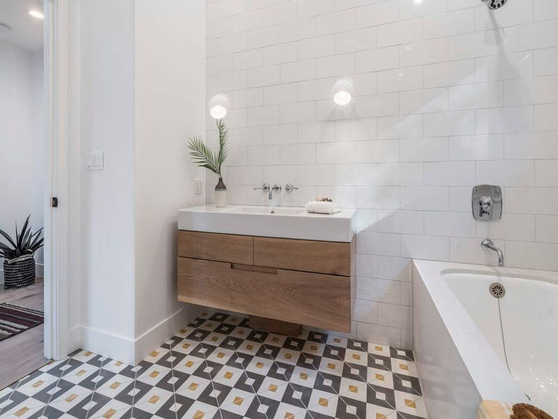Designers are going for a braver look even in the bathroom. Pattern-on-pattern design is in, Trulia says. (Courtesy Trulia)