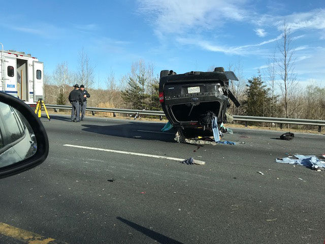 Authorities say the driver of an SUV opened fire on police and then crashed on Interstate 95 in Stafford County (Courtesy Howard Bylund)