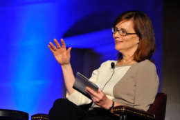 WASHINGTON, DC - OCTOBER 28:  Ann Hornaday moderates a panel discussion at the 2013 America Abroad Media Awards Dinner at Andrew W. Mellon Auditorium on October 28, 2013 in Washington, DC.  (Photo by Larry French/Getty Images)