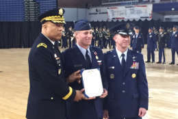 Capt. John Morgan was awarded the Brigadier General Howard W. Kacy Flying Safety Award Saturday during D.C. National Guard’s awards ceremony on Sunday. (WTOP/John Domen)