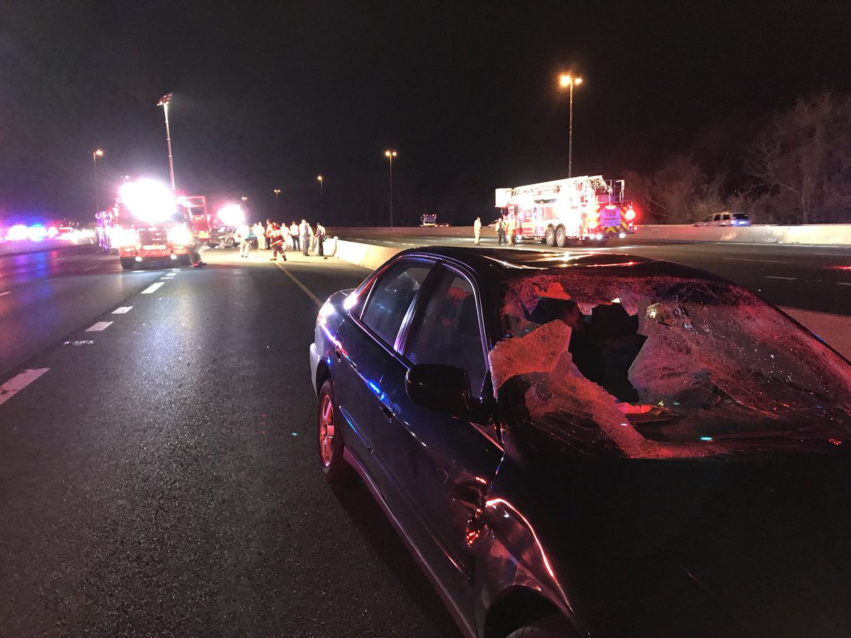 EMS evaulated six or seven patients in the crash, including two with life threatening injuries. Four people were transported, including one with life threatening injuries. (Courtesy Peter Piringer/Montgomery County Fire and Rescuee)