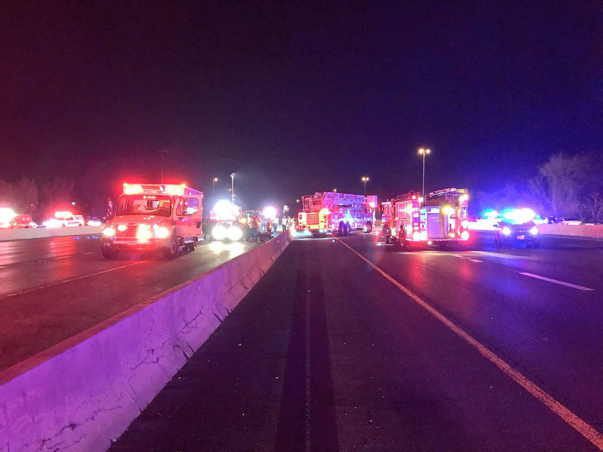 First responders on the scene of a crash on I-270 just south of Falls Road. (Courtesy Montgomery County Police)
