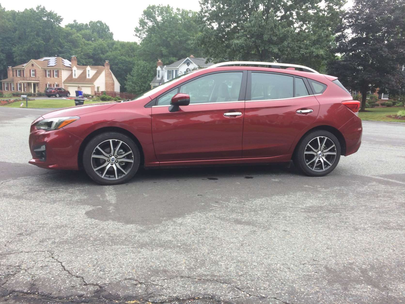 The Subaru Impreza has a more modern, rounded look. Upscale 17-inch alloy wheels are fitting on this car. (WTOP/Mike Parris)