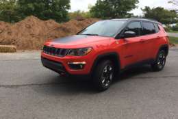 Styling of the new Jeep Compass is more cohesive than before, and it looks more like a smaller Jeep Grand Cherokee. The Trailhawk’s appearance has more with extra clearance. (WTOP/Mike Parris)