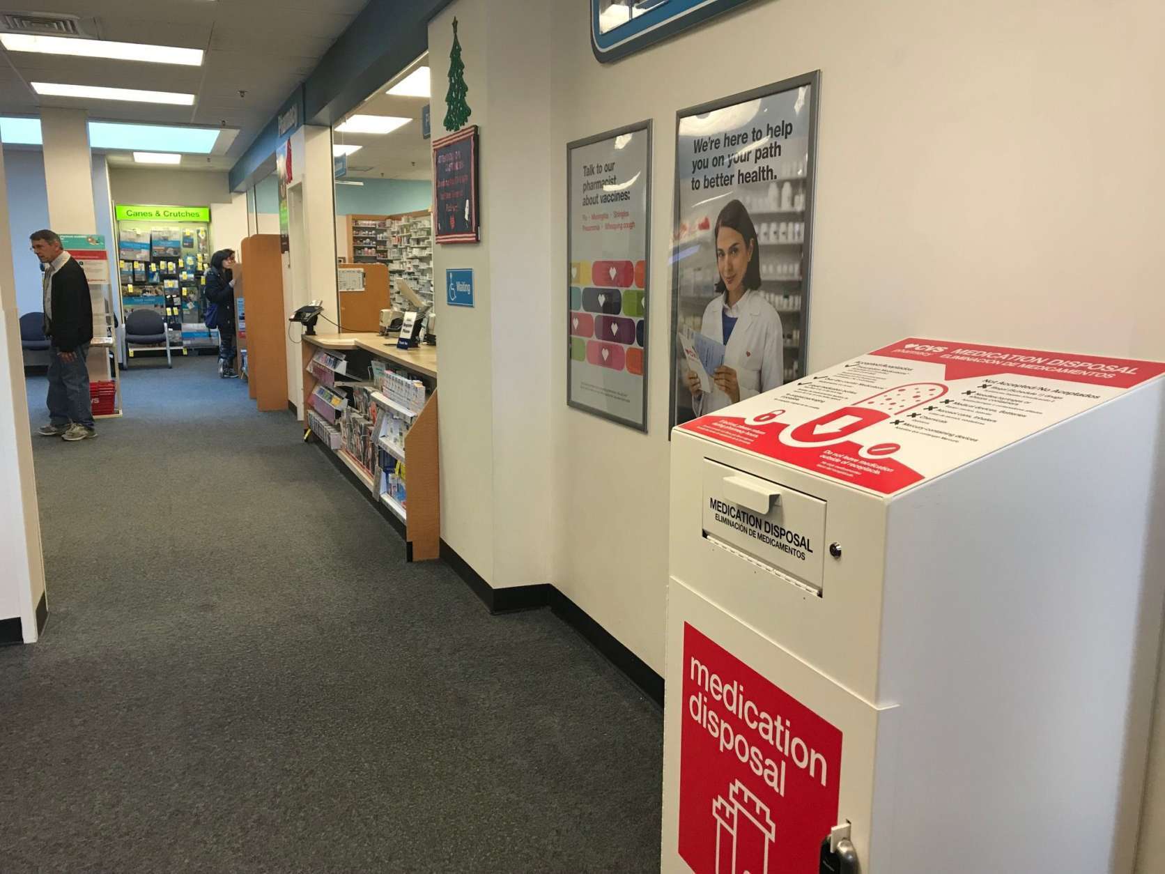A drop off point for opiods at a D.C. CVS location. The three kiosks at CVS locations and two at Walgreens in the city will help combat what has been a constant increase in deadly overdoses, D.C. Police Chief Peter Newsham said. (WTOP/Megan Cloherty)