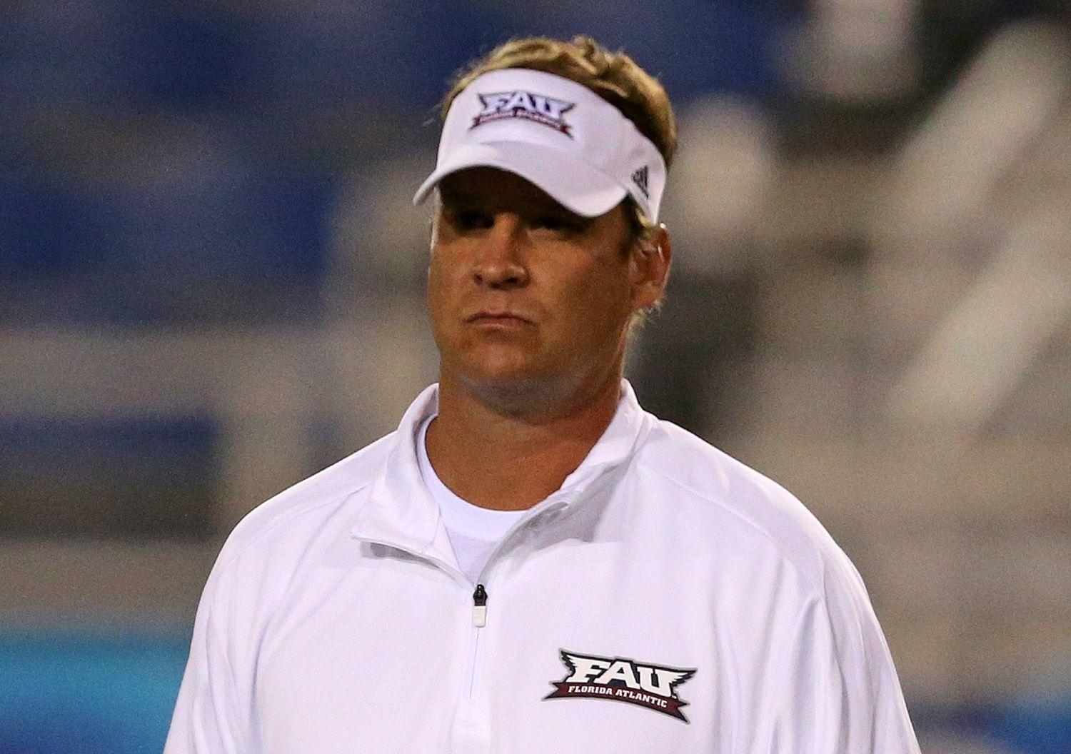 BOCA RATON, FL - NOVEMBER 18: Head coach Lane Kiffin of the Florida Atlantic Owls watches the players warm up prior to the game against the Florida International Golden Panthers at FAU Stadium on November 18, 2017 in Boca Raton, Florida. (Photo by Joel Auerbach/Getty Images)