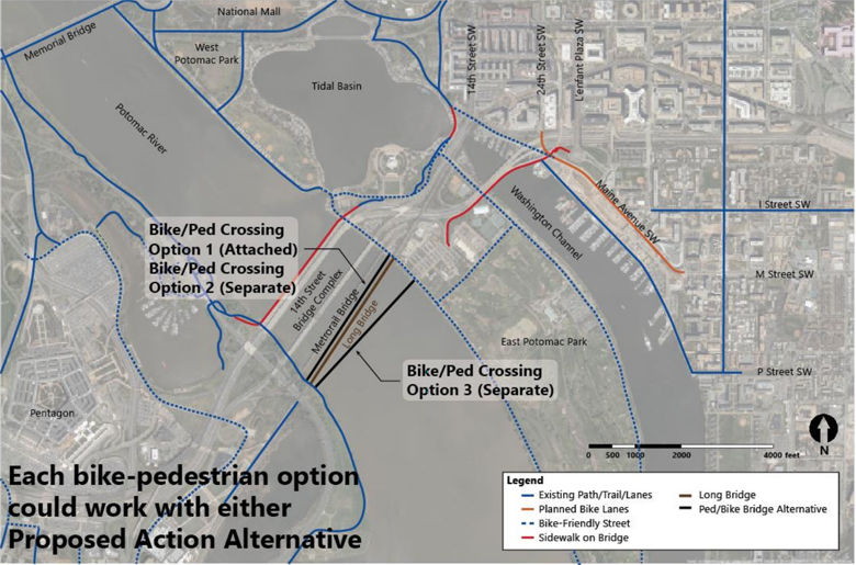 The plans could include an option for bicyclists and pedestrians to travel between Arlington and D.C. (Courtesy Long Bridge Project)