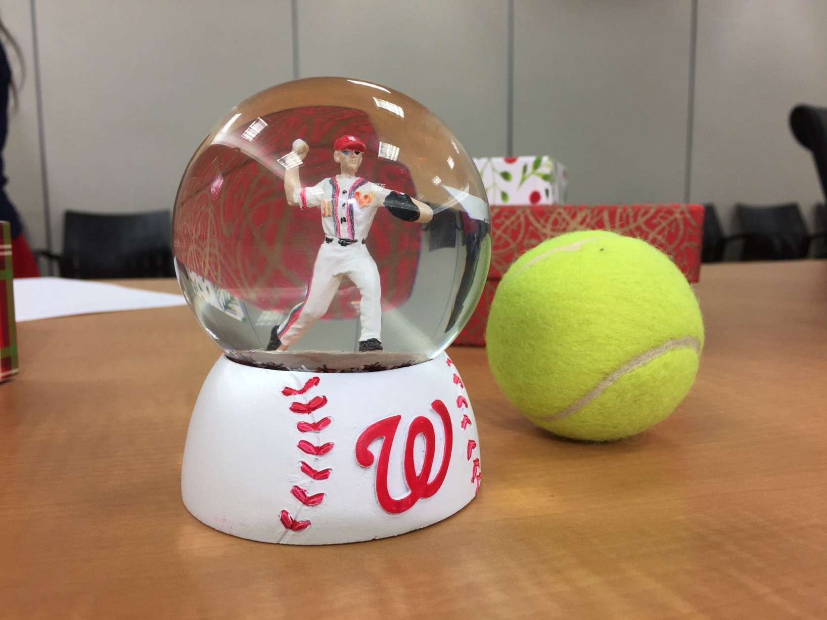 Sorry, Max Scherzer -- all snow globwes bigger than a tennis ball don't comply with the 3-1-1- liquids rule and have to go into checked baggage. (WTOP/Kristi King)