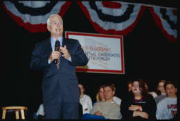 Sen. John McCain speakes a Presidential Candidates Youth Forum on January 9, 2000 at Saint Anslem College in Manchester, New Hampshire ahead of the 2000 Republican primary in New Hampshire. (Joseph Sohm/Getty)