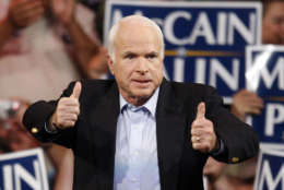 Republican presidential candidate Sen. John McCain, R-Ariz., speaks during a rally in Henderson, Nev. Monday, Nov. 3, 2008. (AP Photo/Isaac Brekken)