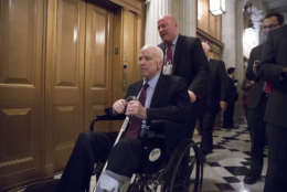 Senate Armed Services Chairman John McCain, R-Ariz., arrives for votes on Capitol Hill in Washington, Monday evening, Nov. 27, 2017.  (AP Photo/J. Scott Applewhite)