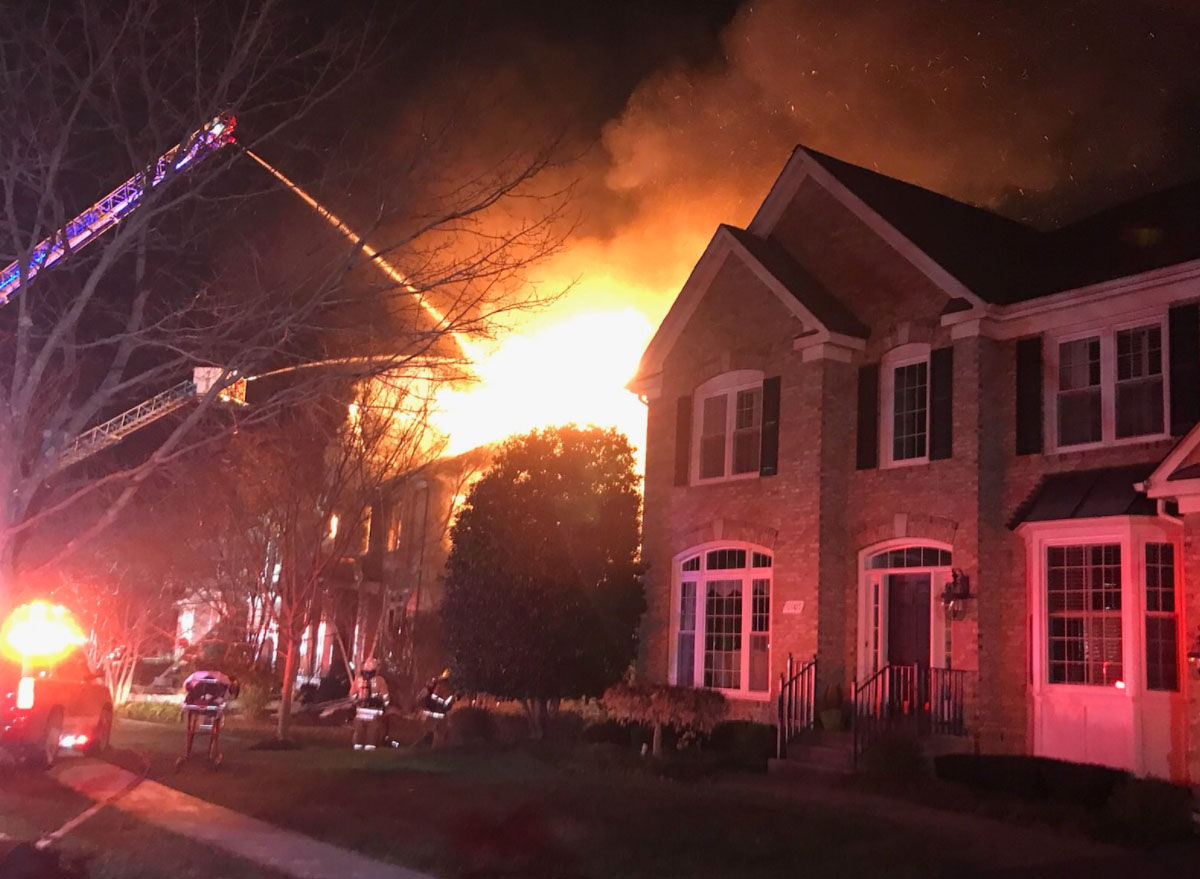 Montgomery County firefighters battle a fire in a two-story house on Larkmeade Lane in Potomac, Maryland, Saturday, Dec. 30, 2017.(Courtesy Montgomery County Fire & Rescue)