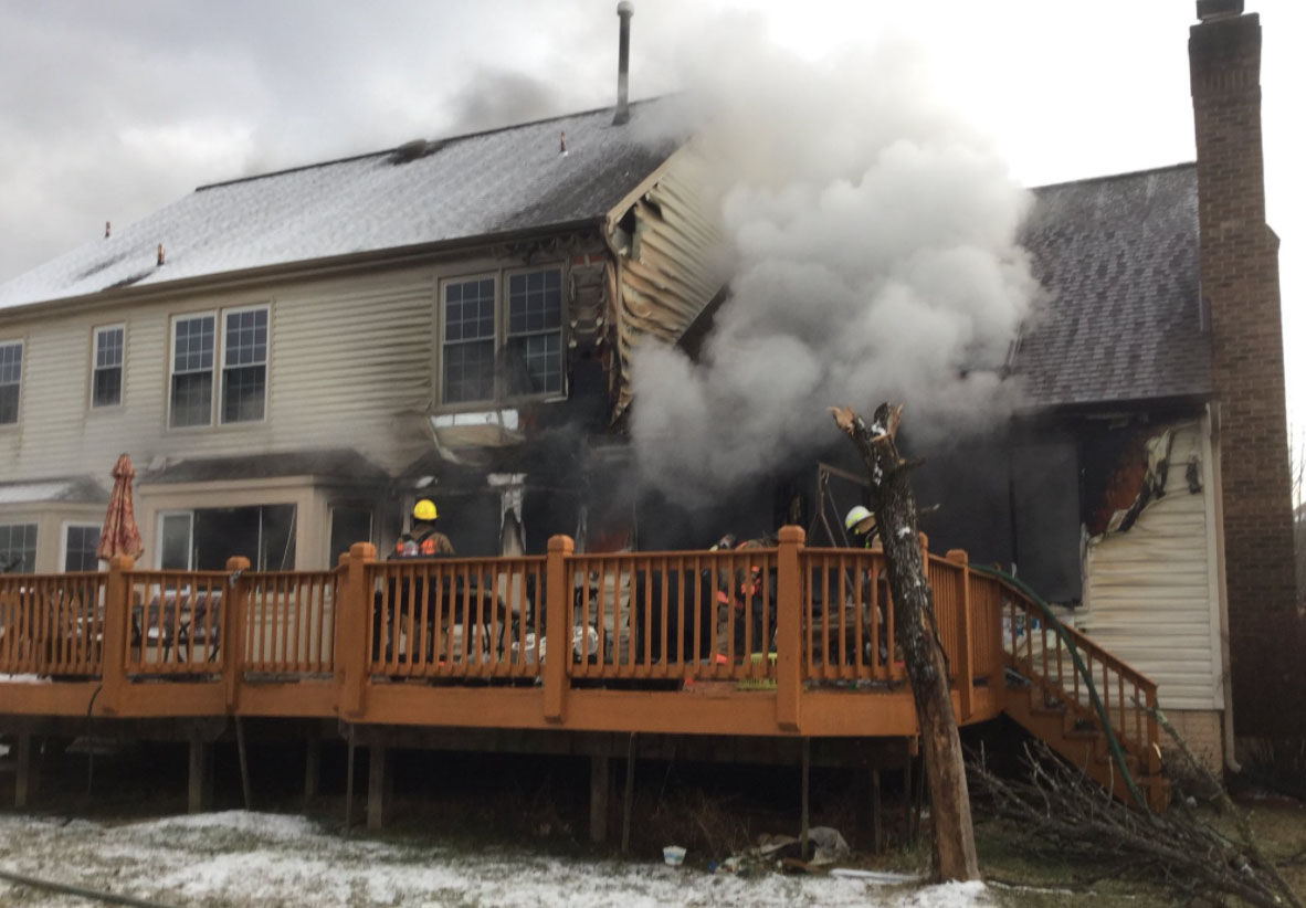 Montgomery County firefighters battle a fire in a  house on Outpost Drive in North Potomac, Maryland, Saturday, Dec. 30, 2017. (Courtesy Montgomery County Fire & Rescue)