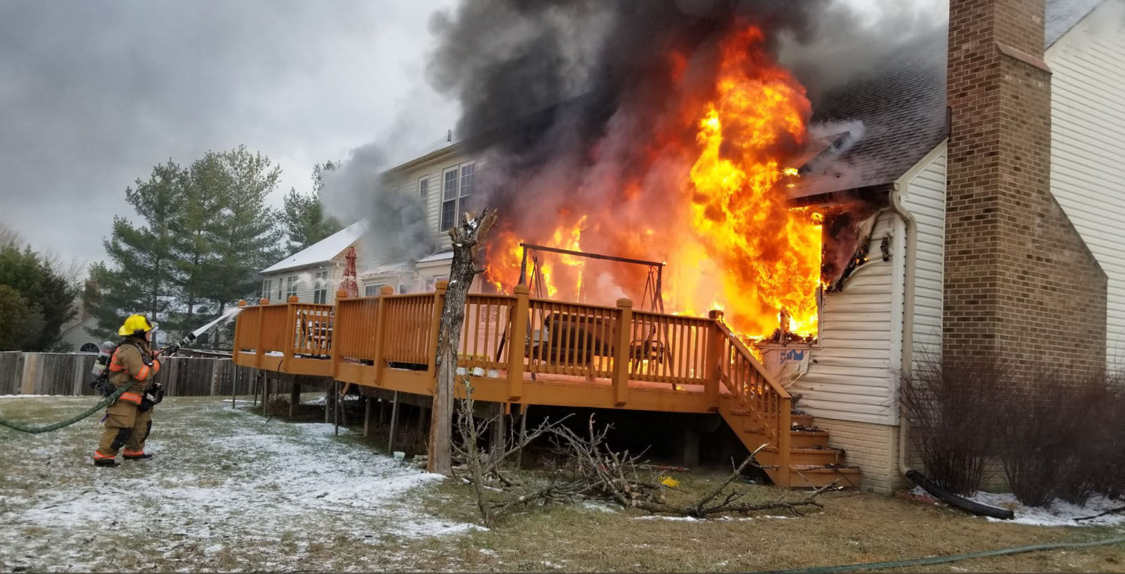 Montgomery County firefighters battle a fire in a  house on Outpost Drive in North Potomac, Maryland, Saturday, Dec. 30, 2017. (Courtesy Montgomery County Fire & Rescue)