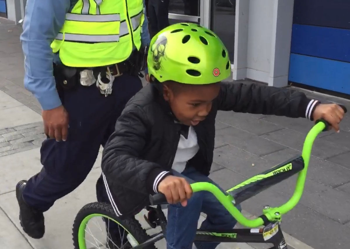 Christmas comes early for 6-year-old Haiden trying out his new bike.
 (WTOP/Kristi King)