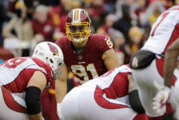 Washington Redskins outside linebacker Ryan Kerrigan (91) was named to the 2018 Pro Bowl. It is second straight Pro Bowl selection and the third of his career. File. (AP Photo/Mark Tenally)
