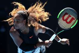 MELBOURNE, AUSTRALIA - JANUARY 21:  Serena Williams of the United States serves in her third round match against Nicole Gibbs of the Unites States on day six of the 2017 Australian Open at Melbourne Park on January 21, 2017 in Melbourne, Australia.  (Photo by Cameron Spencer/Getty Images)
