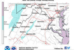 A wind chill advisory was issued for parts of the D.C. area through Thursday morning. (Courtesy National Weather Service)