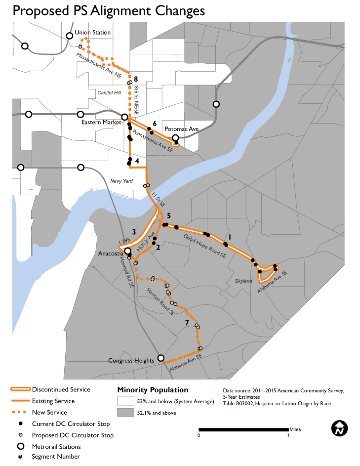 Proposed Potomac Ave. route changes. (Courtesy DDOT)