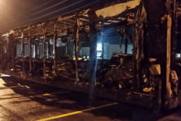 Pictured is a burned out trailer at the UPS facility in Frederick, Maryland. (WTOP/Kathy Stewart)