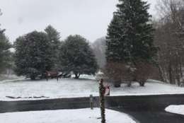 Twitter user @Wh1pper photographed the snow in Olney, Maryland at around 11 a.m. Saturday. (Courtesy Twitter/@Wh1pper)