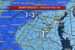 Anticipated snow totals for Wednesday. (Courtesy NBC Washington)