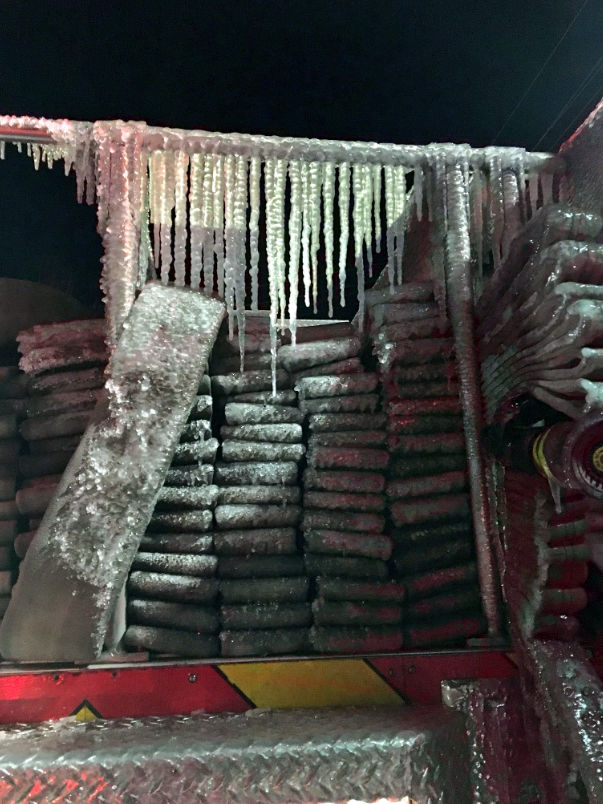 Ice coats a firetruck Thursday morning. (Courtesy D.C. Fire and EMS)