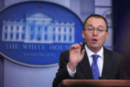 Office of Management and Budget Director Mick Mulvaney, speaks to reporters about a possible government shutdown, during a briefing in the Brady press briefing room at the White House, in Washington, Friday, Jan. 19, 2018. (AP Photo/Manuel Balce Ceneta)