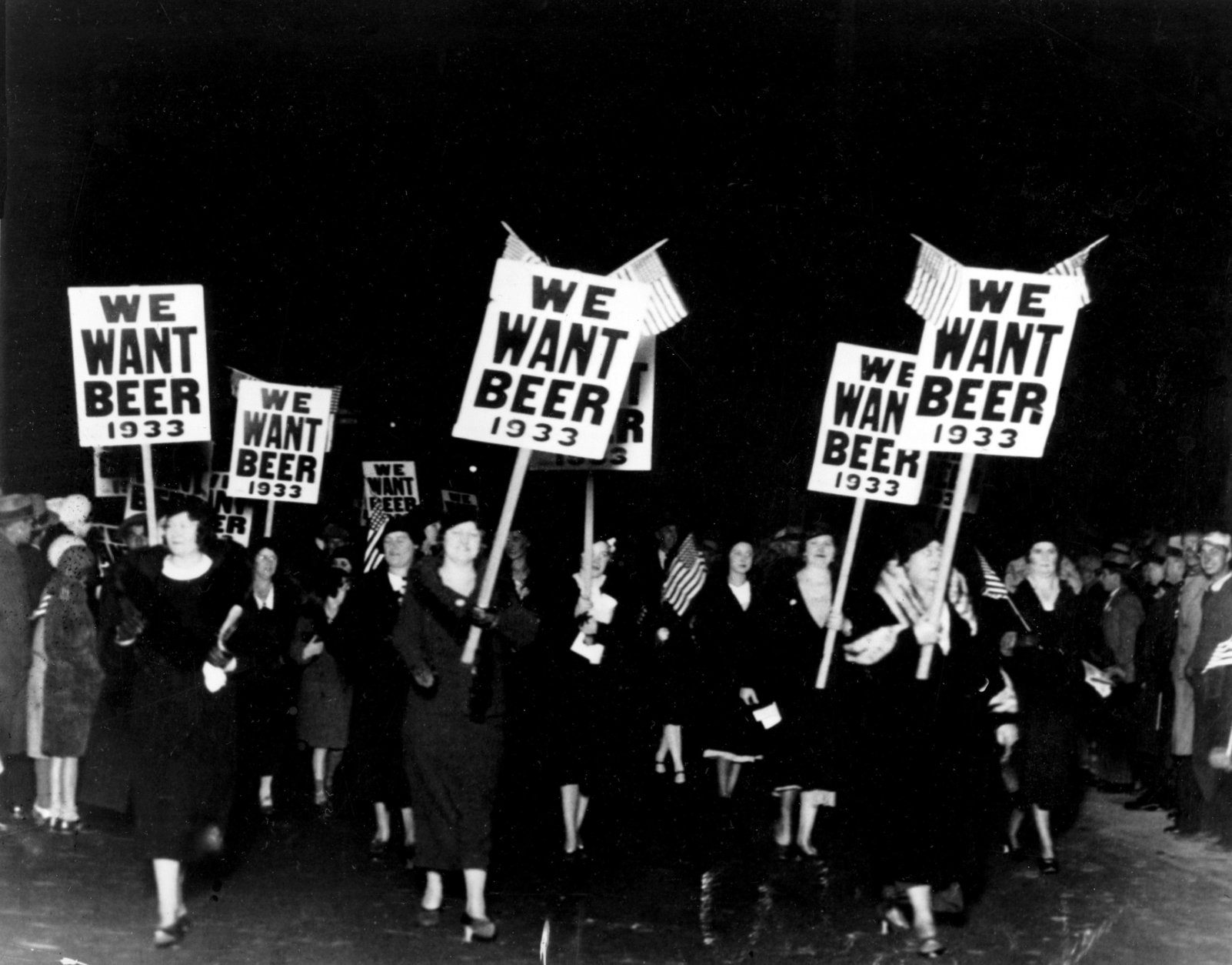 Women turn out in large numbers, some carrying placards reading &quot;We want beer,&quot; for the anti prohibition parade and demonstration in Newark, N.J., Oct. 28, 1932.  More than 20,000 people took part in the mass demand for the repeal of the 18th Amendment.  (AP Photo)