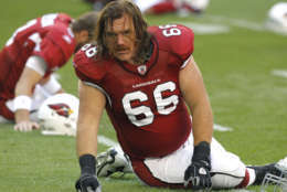 Arizona Cardinals' Alan Faneca (66) stretches prior to an NFL football game against the St. Louis Rams Sunday, Dec. 5, 2010, in Glendale, Ariz.  The Rams defeated the Cardinals 19-6. (AP Photo/Ross D. Franklin)