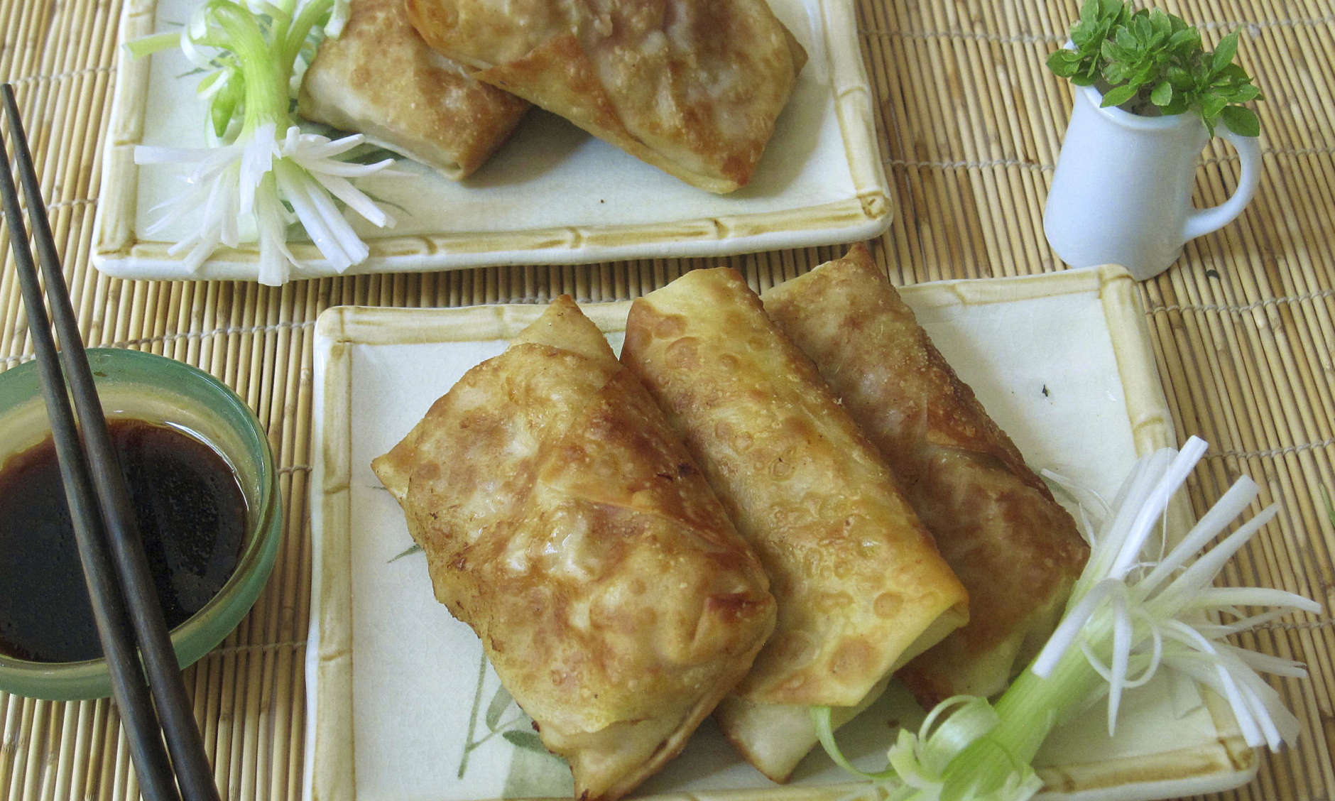 This August 2017 photo shows "not fried egg rolls" in New York. This dish is from a recipe by Sara Moulton. (Sara Moulton via AP)