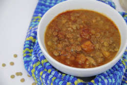This Dec. 18, 2017 photo shows lentil soup in Bethesda, Md. This dish is from a recipe by Melissa d'Arabian. (Melissa d'Arabian via AP)