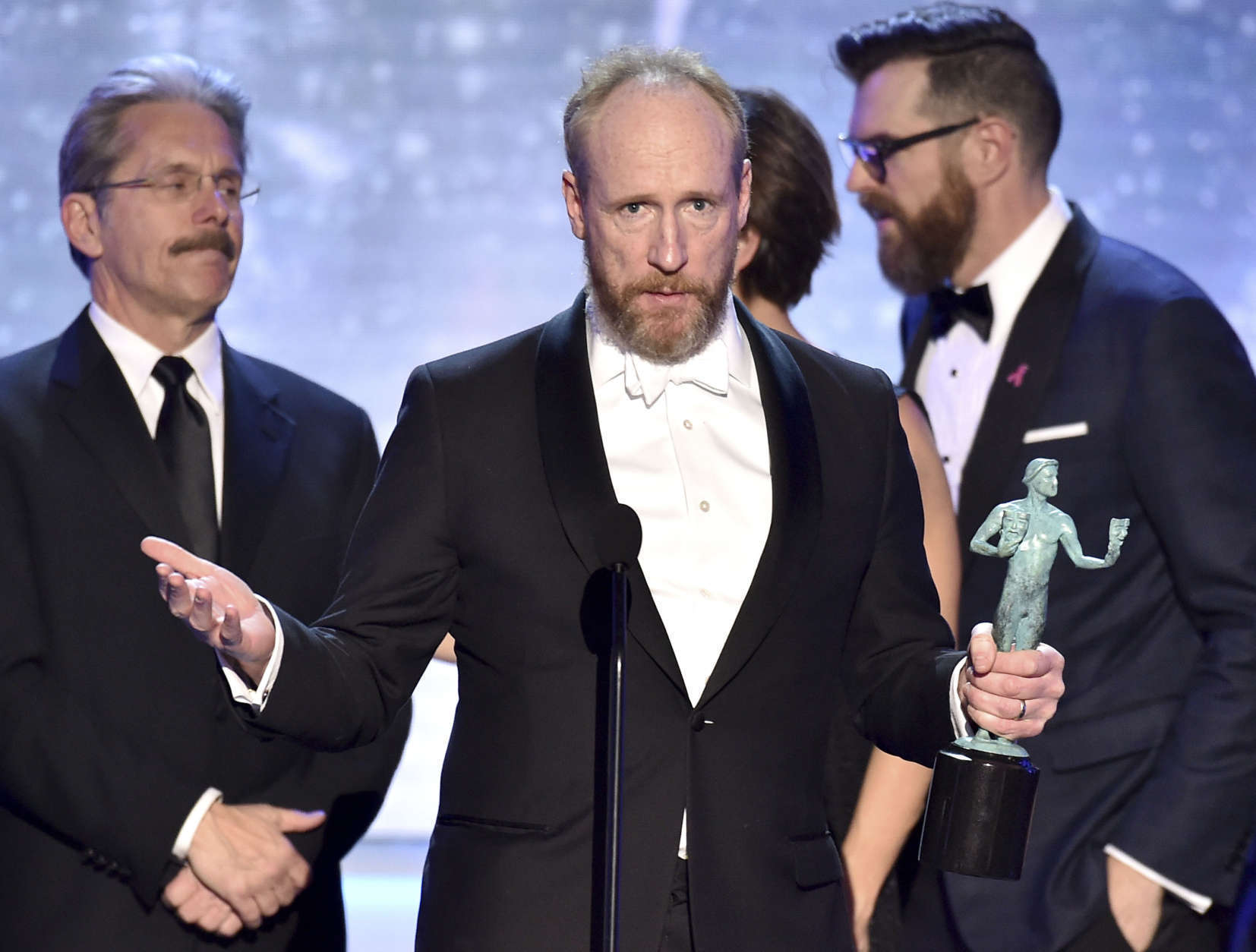 Matt Walsh accepts the award for outstanding ensemble in a comedy series for "Veep" at the 24th annual Screen Actors Guild Awards at the Shrine Auditorium &amp; Expo Hall on Sunday, Jan. 21, 2018, in Los Angeles. (Photo by Vince Bucci/Invision/AP)