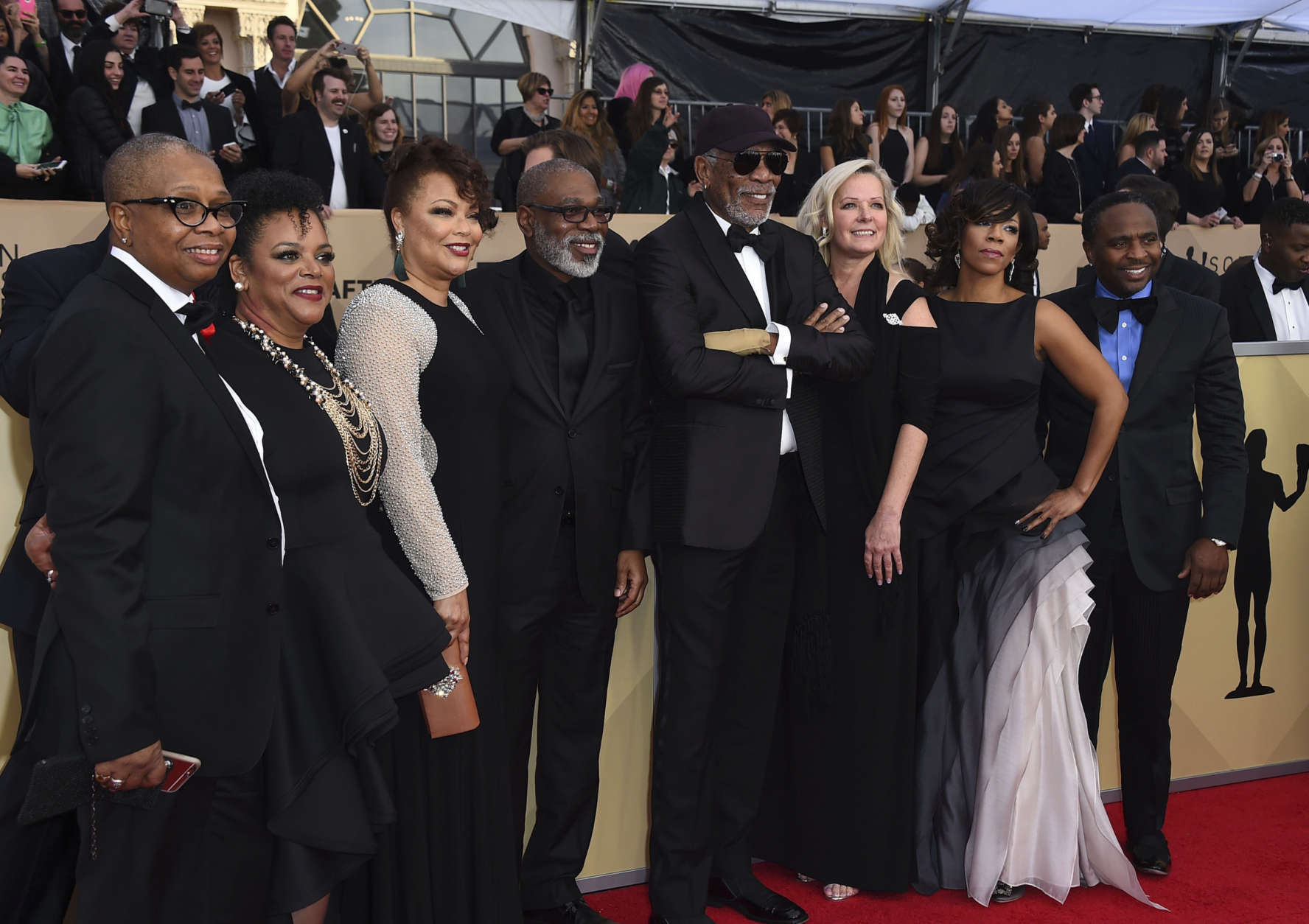 Morgan Freeman and his family arrive at the 24th annual Screen Actors Guild Awards at the Shrine Auditorium &amp; Expo Hall on Sunday, Jan. 21, 2018, in Los Angeles. (Photo by Jordan Strauss/Invision/AP)