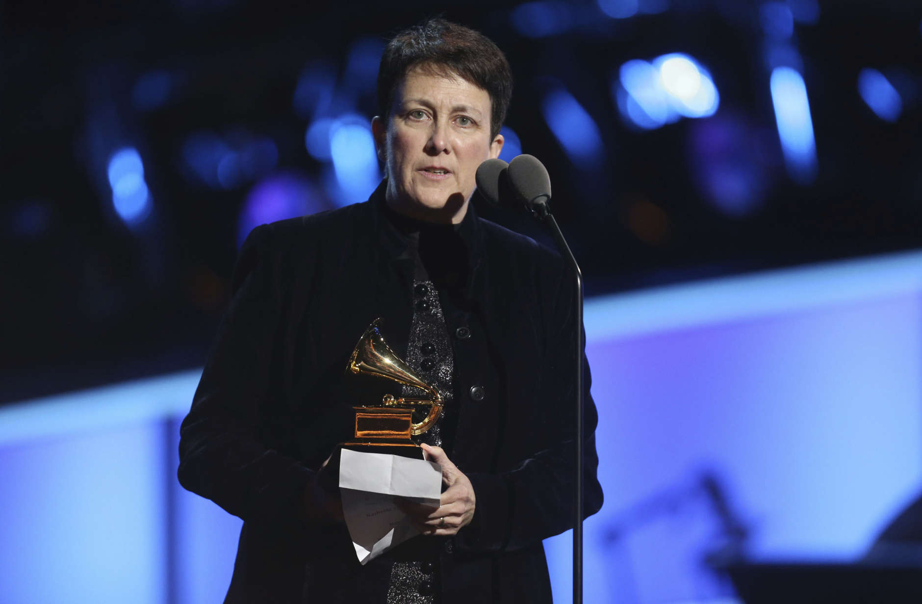 Jennifer Higdon accepts the best contemporary classical composition award for "Viola Concerto" at the 60th annual Grammy Awards at Madison Square Garden on Sunday, Jan. 28, 2018, in New York. (Photo by Matt Sayles/Invision/AP)