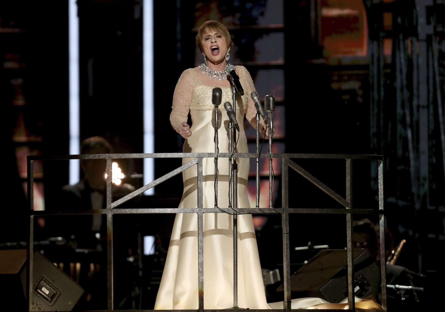 Patti LuPone performs "Don't Cry For Me Argentina" during a tribute to Leonard Bernstein and Andrew Lloyd Webber at the 60th annual Grammy Awards at Madison Square Garden on Sunday, Jan. 28, 2018, in New York. (Photo by Matt Sayles/Invision/AP)