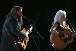 Chris Stapleton and Emmylou Harris perform "Wildflowers" during an In Memoriam tribute to Tom Petty at the 60th annual Grammy Awards at Madison Square Garden on Sunday, Jan. 28, 2018, in New York. (Photo by Matt Sayles/Invision/AP)