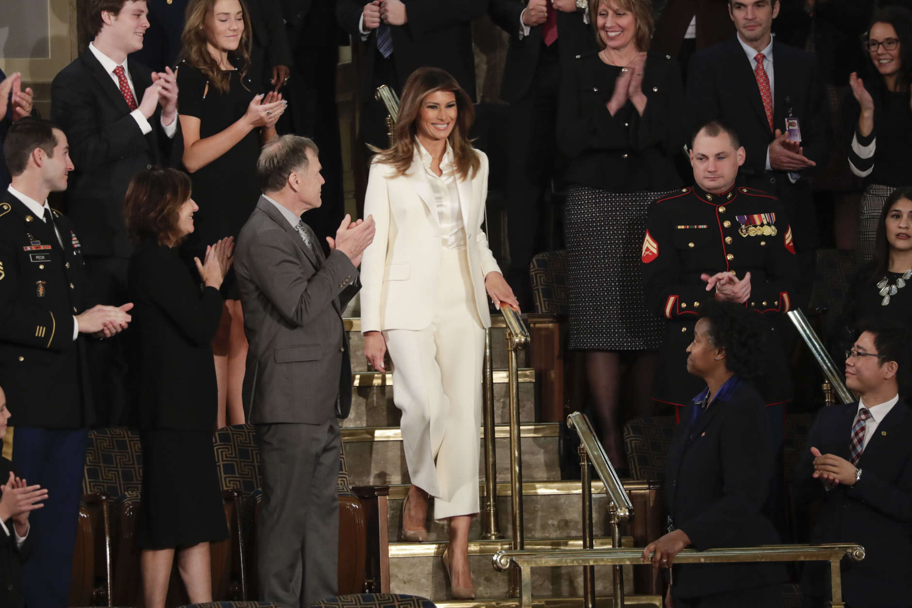 First lady Melania Trump arrives before the State of the Union address to a joint session of Congress on Capitol Hill in Washington, Tuesday, Jan. 30, 2018. (AP Photo/J. Scott Applewhite)