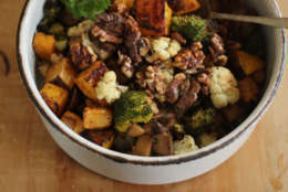 This This Sept. 28, 2015, photo shows veggie oven hash in Concord, N.H. This recipe relies on a mix of roasted vegetables for a caramelized sweetness that feels roasty and homey. (AP Photo/Matthew Mead)