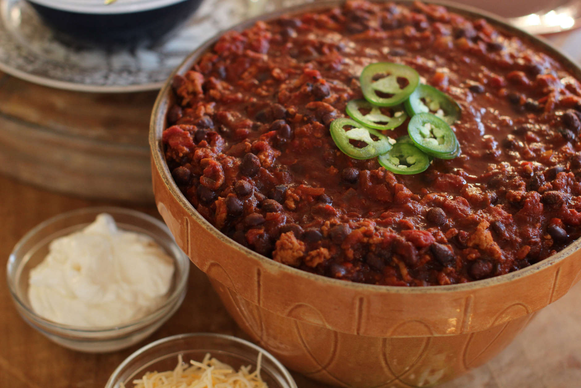 This Nov. 16, 2015 photo shows game day turkey chili in Concord, NH. Everyone has a favorite chili recipe, and this is the time of year to break out yours, invite some friends over and yell at some football players on TV. (AP Photo/Matthew Mead)