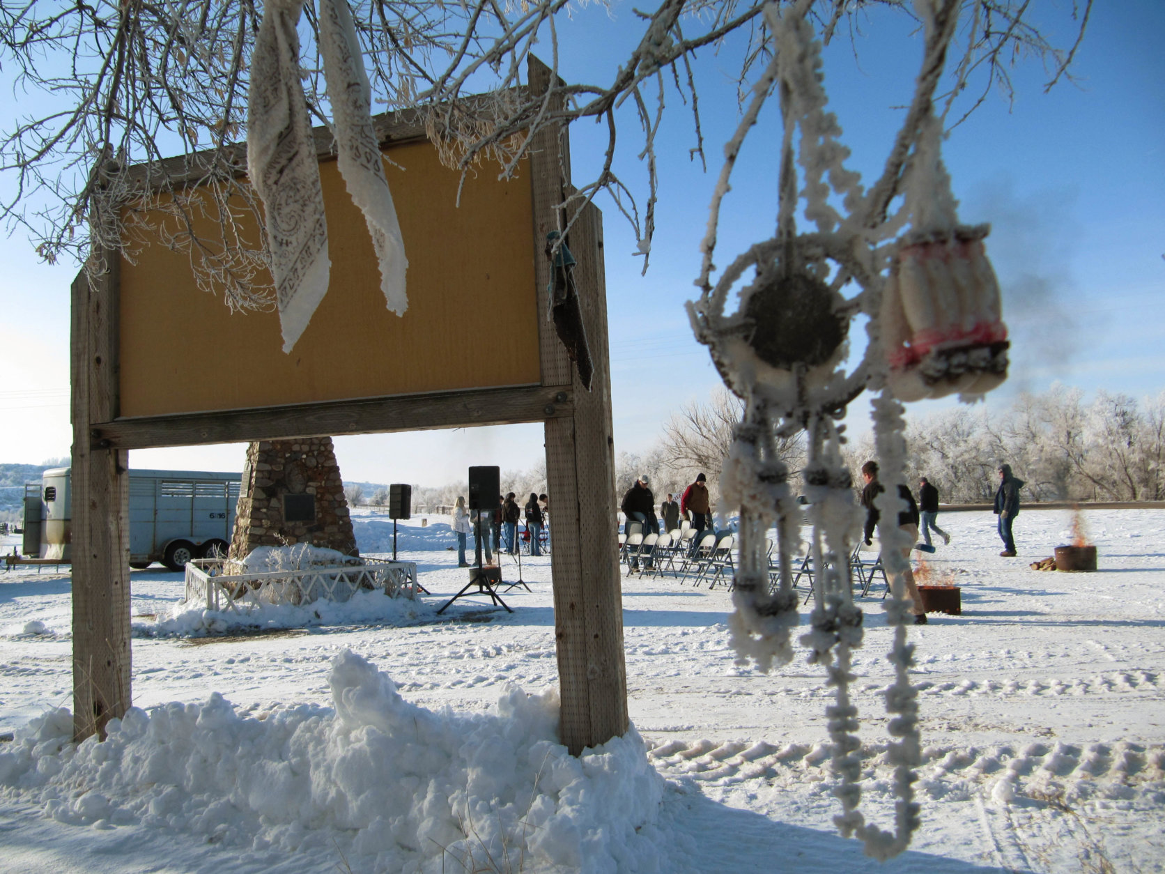 In this Jan. 29, 2010 photo, the National Historic Landmark where the Northwestern Shoshone suffered a massacre in 1863 is seen near Preston, Idaho. Tribal members descend each year to the burial ground near the Bear River where soldiers felled hundreds of their ancestors in one of American history's bloodiest but little remembered massacres. (AP Photo/Jessie L. Bonner)