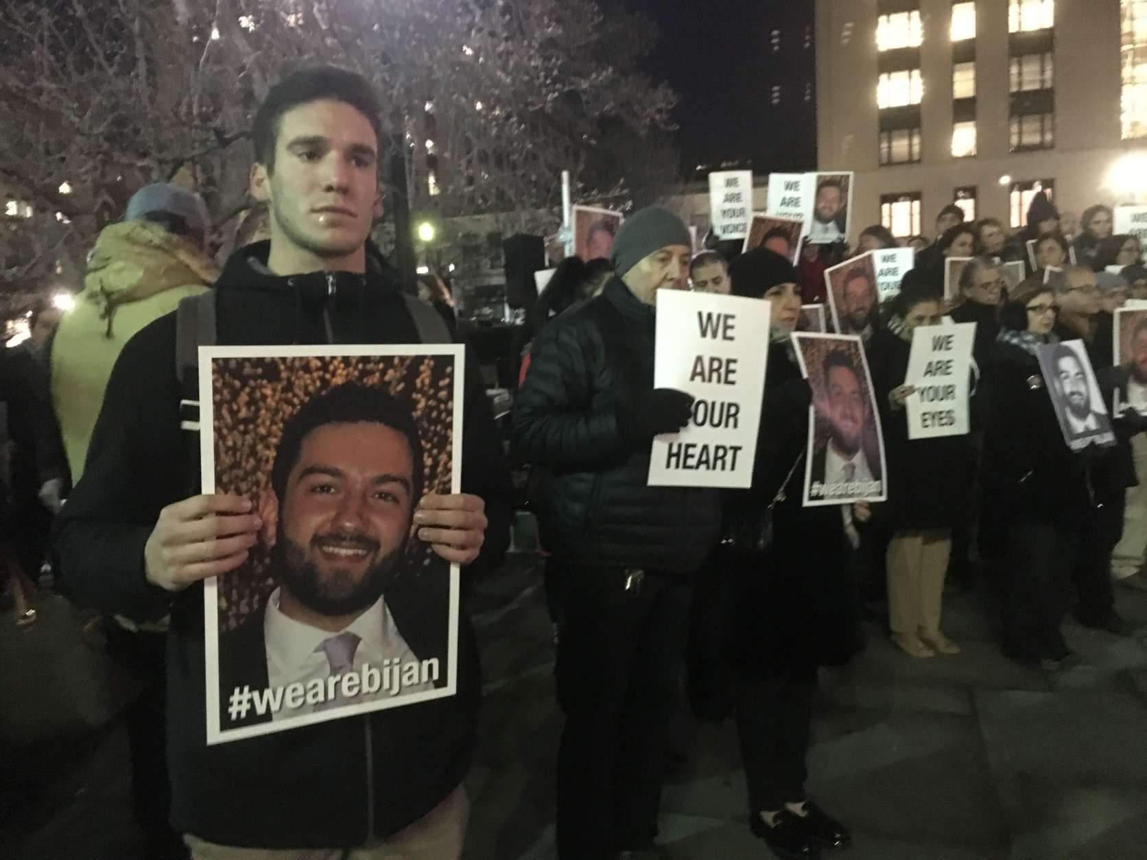 A large crowd gathered to demand answers in the death of 25-year-old Bijan Ghaisar, an accountant from McLean, Virginia. (WTOP/Mike Murillo)