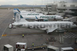Frontier Airlines came in fifth. The airline came in fifth in on-time arrivals, but had ranked No. 1 in cancelled flights and mishandled baggage. File. (AP Photo/David Zalubowski)