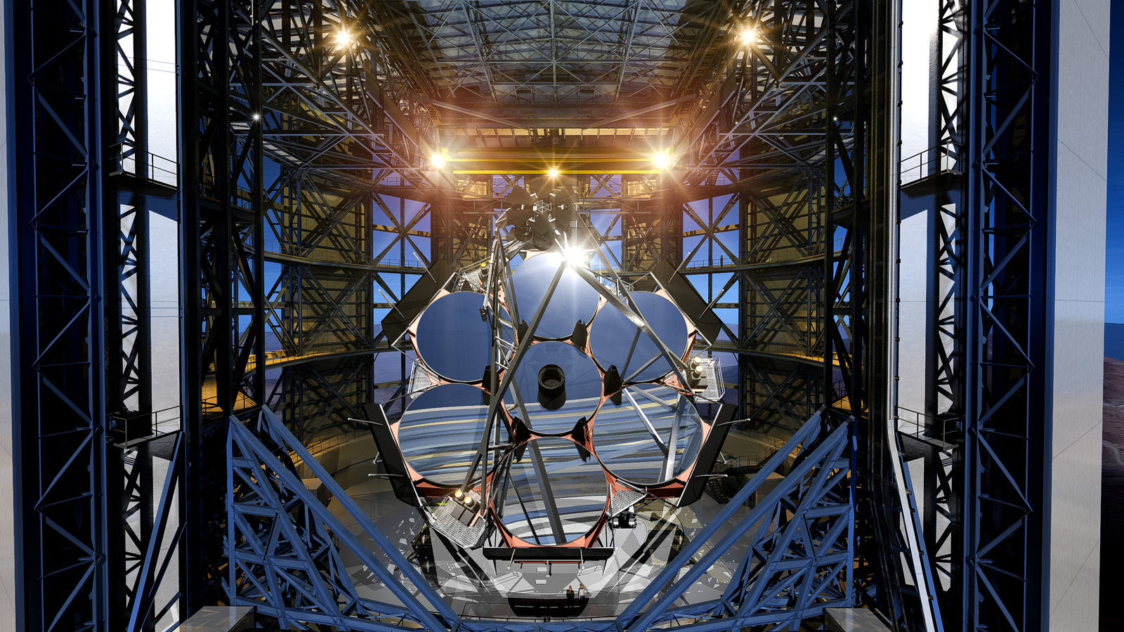 The Magellan Telescope will be indeed giant, as the seven mirror segments will act as a single mirror 24.5 meters, or 80 feet, in diameter. (Courtesy GMTO Corporation)