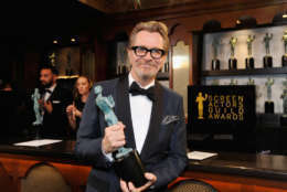 LOS ANGELES, CA - JANUARY 21:  Actor Gary Oldman poses in the trophy room at the 24th Annual Screen Actors Guild Awards at The Shrine Auditorium on January 21, 2018 in Los Angeles, California. 27522_012  (Photo by John Sciulli/Getty Images for Turner Image)