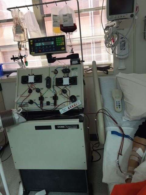 Glick was hooked up to an Apheresis machine, which separates stem cells from her blood. (Courtesy Jenny Glick)